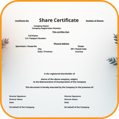CIPC Free Share Certificate Template - South Africa
