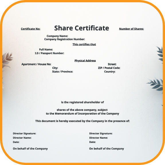 CIPC Free Share Certificate Template - South Africa